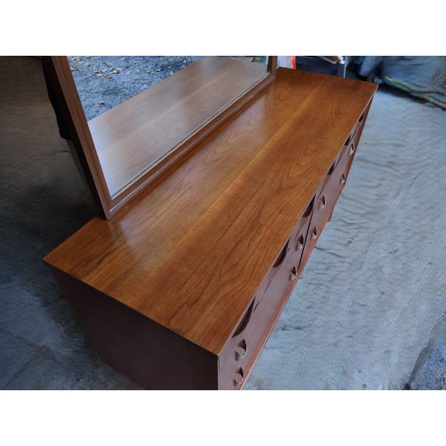 Broyhill Brasilia Mid Century Lowboy Dresser and Original Mirror For Sale - Image 9 of 13