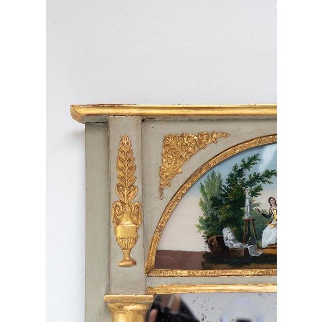 French Restauration Trumeau Mirror with Reverse Glass Painting, 1830s For Sale - Image 4 of 11