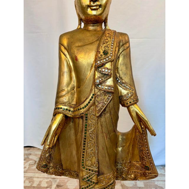 Early 20th Century Burmese Mandalay Standing Gilt Wood Buddha Sculpture For Sale In Greensboro - Image 6 of 11