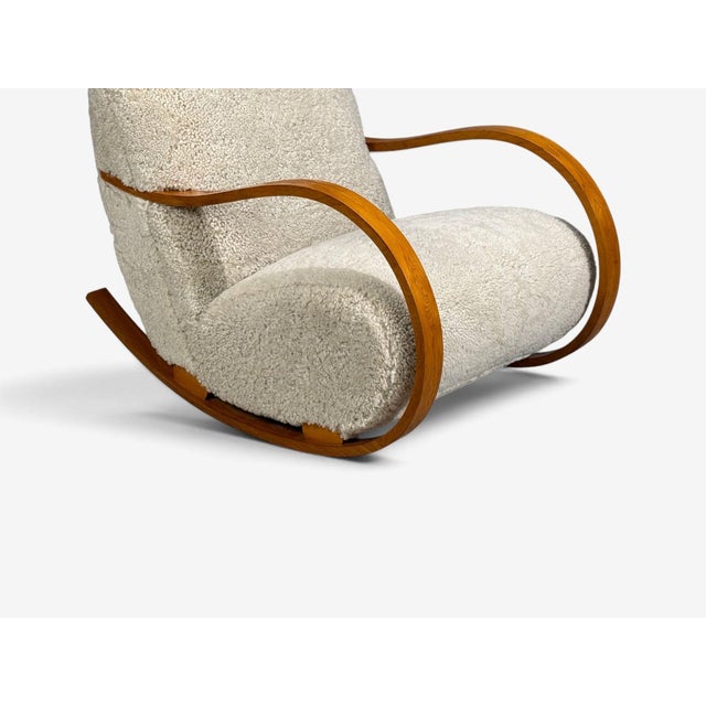 Swedish Modern, Rocking Chair, Elmwood, Beige Shearling, Sweden, 1940s For Sale - Image 10 of 13