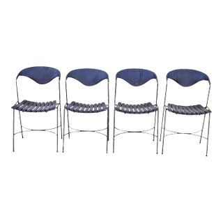 Mid 20th Century Arthur Umanoff Style Mid Century Modern Rattan Wrought Iron Dining Chairs - Set of 4 For Sale