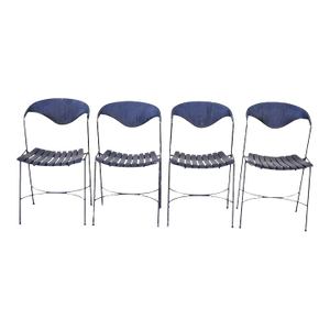 Mid 20th Century Arthur Umanoff Style Mid Century Modern Rattan Wrought Iron Dining Chairs - Set of 4