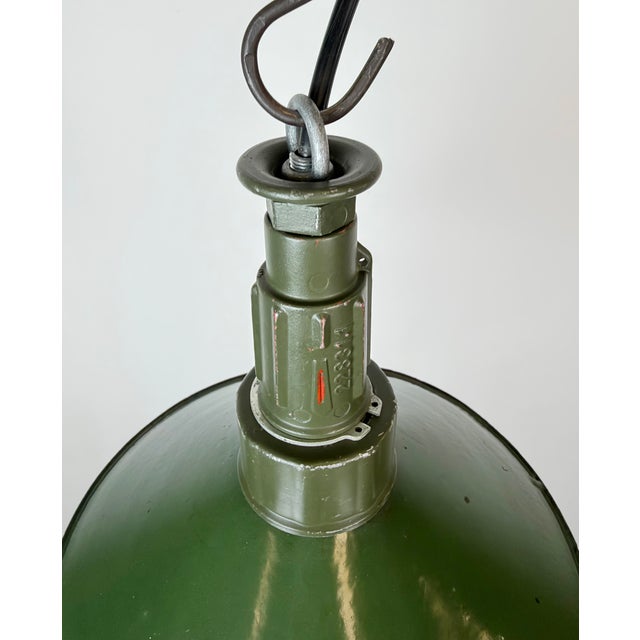 Green Industrial Green Enamel Military Pendant Lamp with Cast Aluminium Top, 1960s For Sale - Image 8 of 18