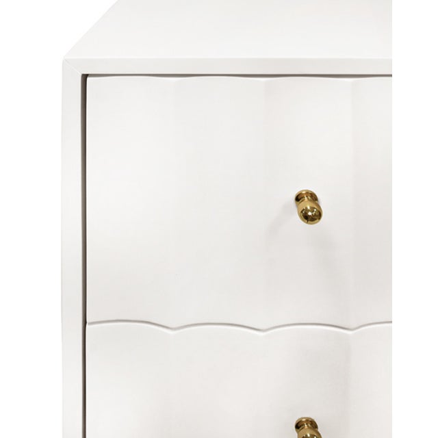 Worlds Away Matthew Izzo Home Hammond Fluted Matte White Lacquer Two Drawer Side Table With Brass Knobs For Sale - Image 4 of 5