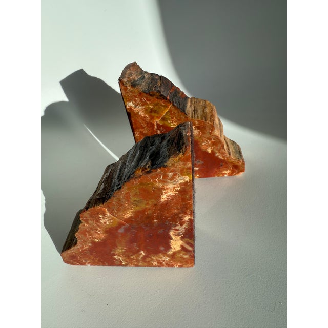 Mid-Century Modern Vintage MCM Pair of Petrified Wood Bookends Arizona Rainbow For Sale - Image 3 of 14
