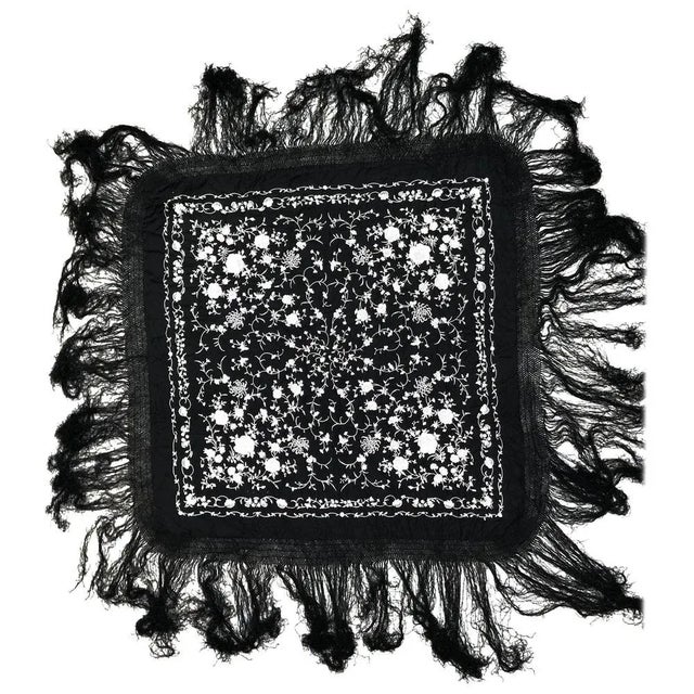 Vintage Manila Shawl with Chinese Embroidery For Sale - Image 12 of 12