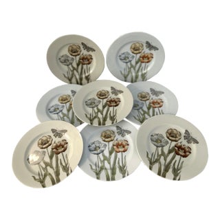 1970s Fitz & Flloyd Pastel Poppy Dessert/Salad Plates, Set of 8 For Sale