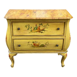 Paint Decorated Italian Chinoiserie Style Bombe Commode