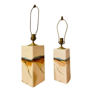 Set of 2 Mid-Century Hand-Painted Ceramic Lamps For Sale
