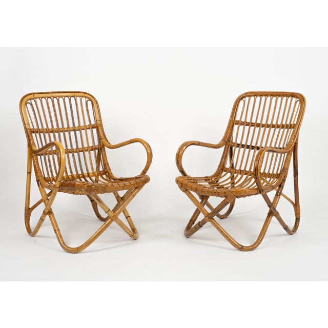 Mid-Century Bamboo and Rattan Armchairs in the style of Tito Agnoli, Italy 1960s For Sale - Image 9 of 16