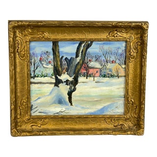 Millie Housel (1887-1970) New Hope Pa Oil Painting "A Home in Bucks County", Gilt Frame For Sale