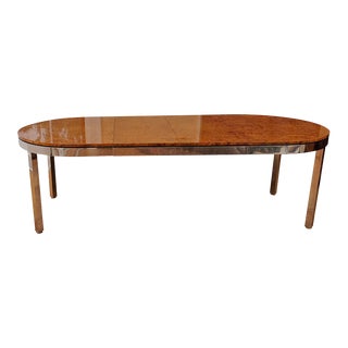 1970’s Pace Collection Burl Wood & Chrome Dining Table For Sale