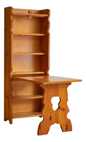 French Pine Fold-Out Dining Table or Desk with Integrated Bookshelf, 1960s