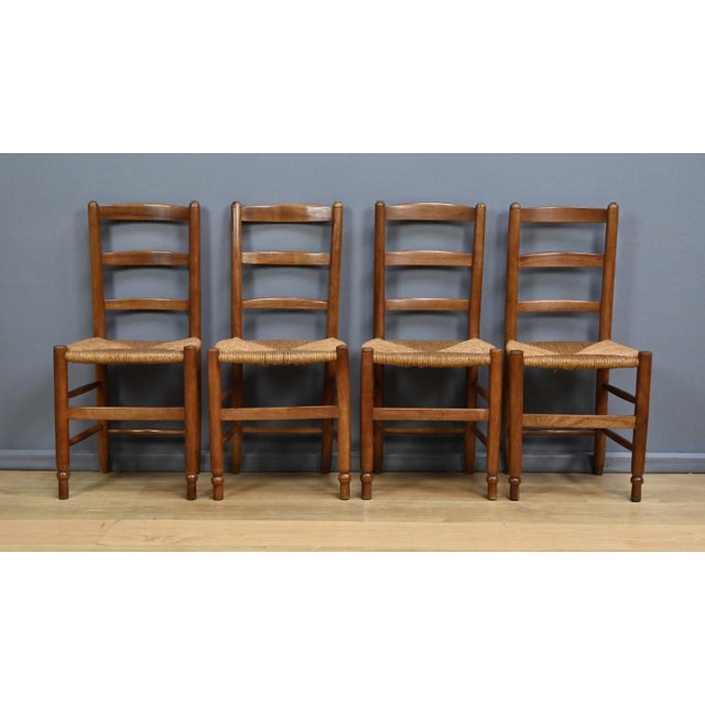 Cherrywood and Straw Chairs, Late 19th Century, Set of 4 For Sale - Image 4 of 18