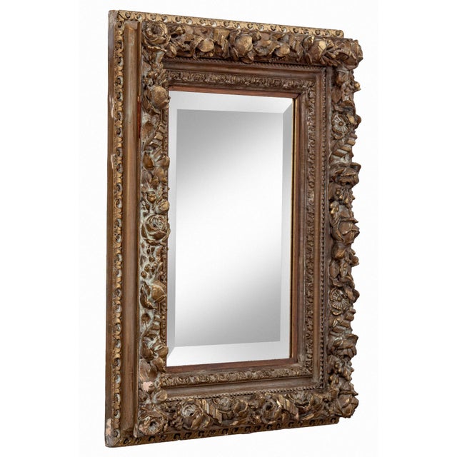 Late 19th Century Ornate Deep Framed Beveled Mirror With Roses, Blossoms & Buds For Sale - Image 4 of 7