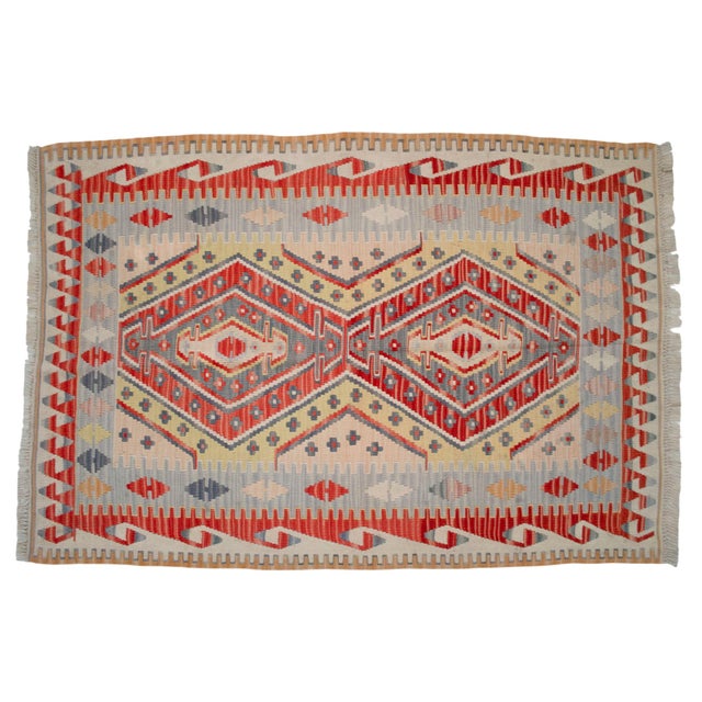 Textile 1970s Vintage Handmade Turkish Rug Kilim - 3′11″ × 5′9″ For Sale - Image 7 of 16