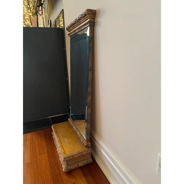 Wood Vintage French Hollywood Regency Gilt Beveled Mirror With Slide Out Cabinet For Sale - Image 7 of 10