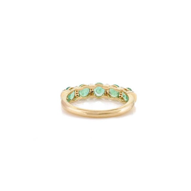 Metal Oval Cut Emerald Diamond Band Ring Set in 14k Solid Yellow Gold Size 7 For Sale - Image 7 of 8