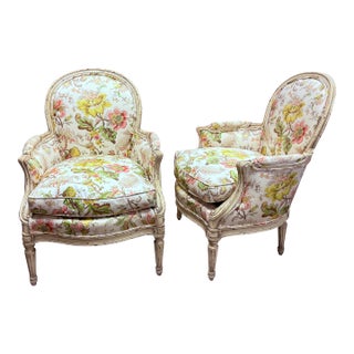 Vintage French Bergère Armchairs by Yale R. Burge For Sale