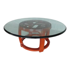 Henredon Pan Asian Collection Lacquered Base Glass Top Cocktail Table 40"w