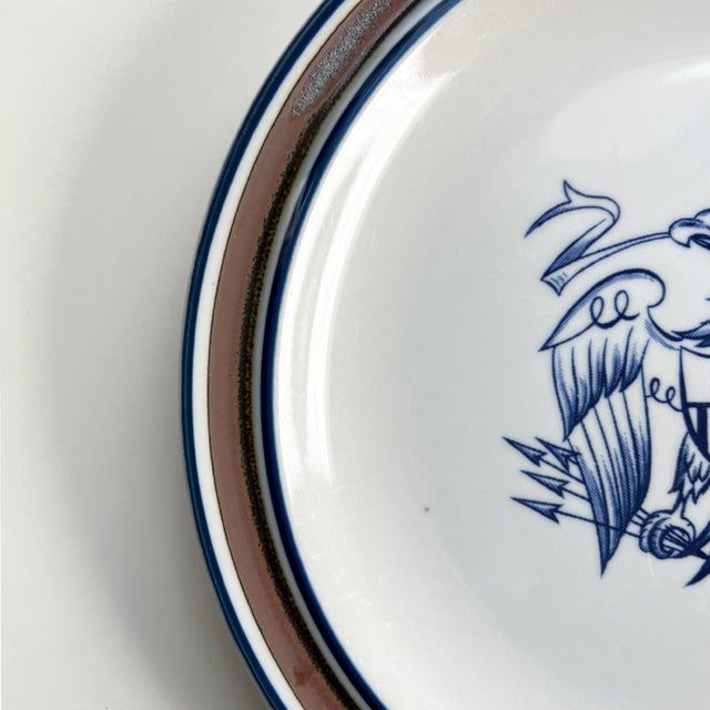 Early 20th Century Early 20th Century Salem Stoneware American Eagle Plate, Patriotic Blue White Plate For Sale - Image 5 of 8