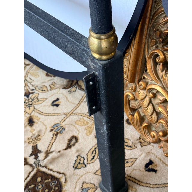 Neoclassical Forged Iron Canopy Queen Four Poster Bed With Scrollwork and Brass Finials For Sale - Image 3 of 10