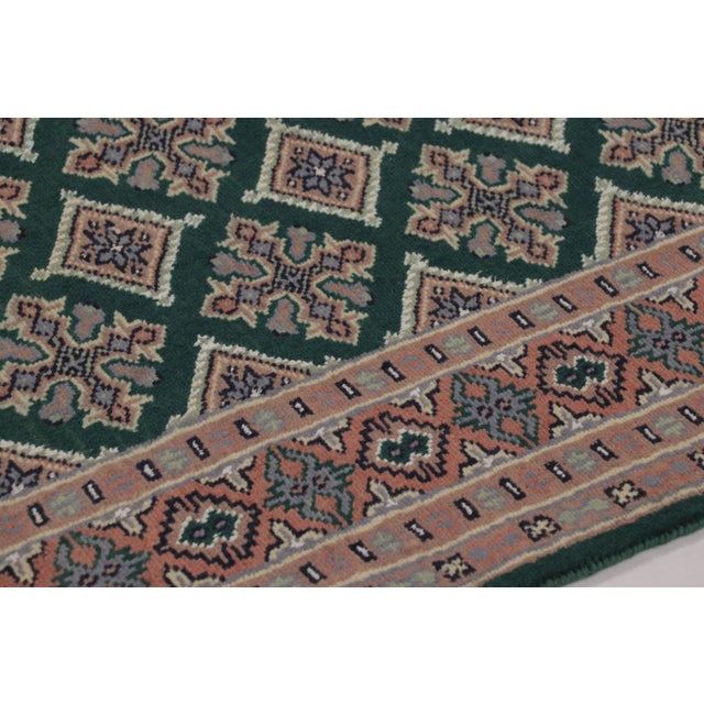 Tribal Vintage Bokhara Rug in Forest Green With Pink Geometric Patterns - Rug & Kilim For Sale - Image 3 of 8