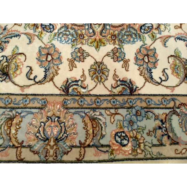 Fine Persian Tabriz Runner, Hand-Knotted Wool & Silk, Floral Medallion Pattern, Ivory & Pale Sage, 3x13 For Sale - Image 14 of 15