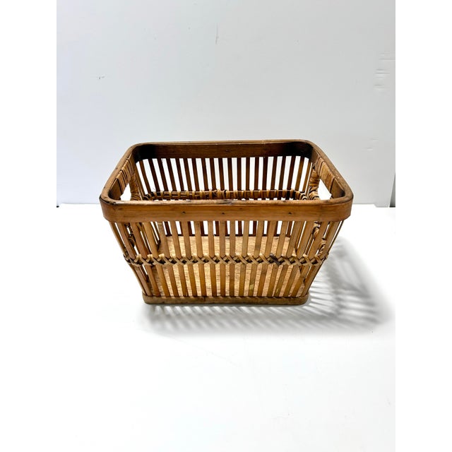 Vintage Woven Wood & Rattan Storage Basket With Handles – Rustic Kitchen, Pantry or Countertop Organizer For Sale - Image 4 of 11