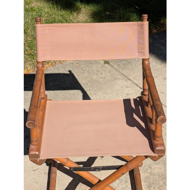 Pair of Vintage Faux Bamboo X Frame Folding Safari Chairs For Sale - Image 10 of 11