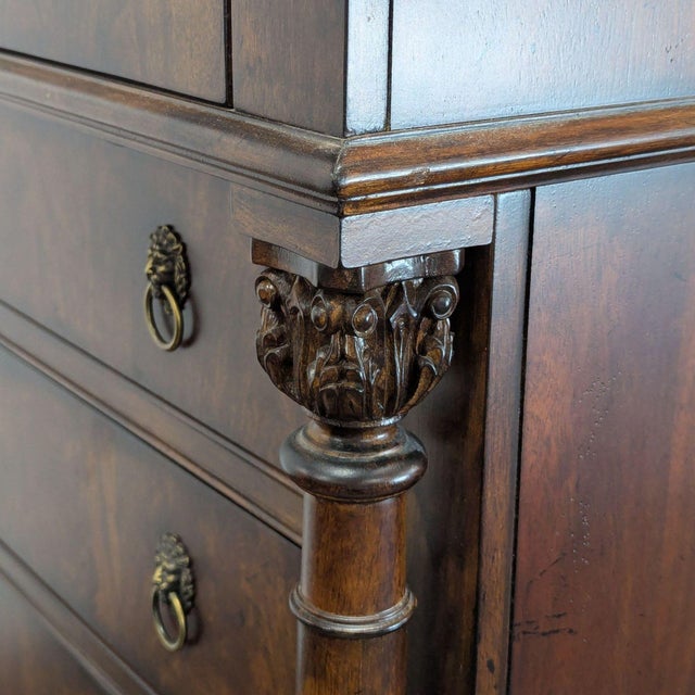 Brown Traditional Burl Wood 7-Drawer Tall Chest With Lion Head Hardware For Sale - Image 8 of 10