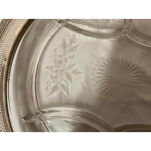 Large Early 20th Century Sterling Etched Crystal Divided Serving Dish For Sale - Image 4 of 7