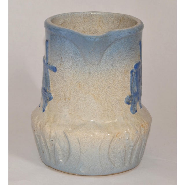 Ceramic Early 20th Century Dutch Windmill Tulip Motiv Blue Beige Stoneware Pitcher For Sale - Image 7 of 12