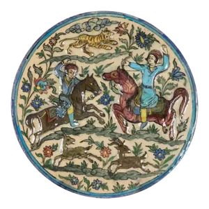 Persian Glazed Ceramic Tile with Archers on Horseback