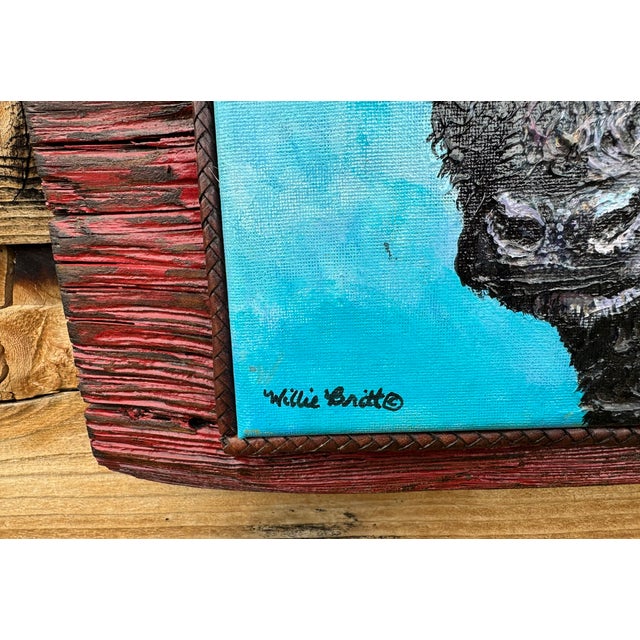 2020s Curley Boy~ Willie Britt, Original Acrylic Painting, "Curly Boy" Scrappy Young Bull Is Always Looking for Someone to Spar With. For Sale - Image 5 of 7
