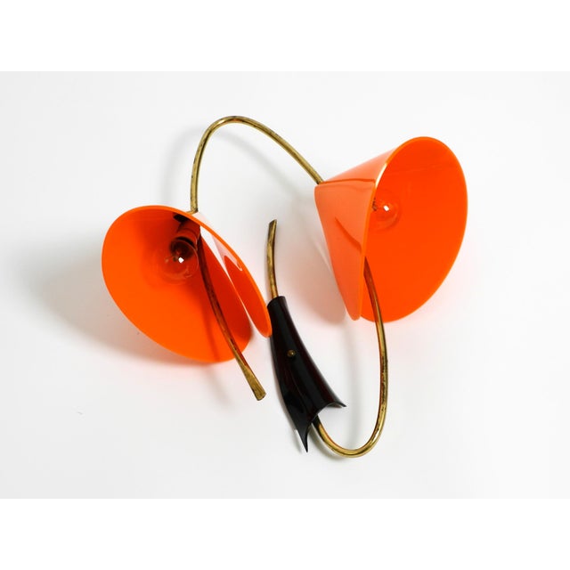 1950s Large Italian Mid-Century Modern Brass Wall Lamp with Orange Acrylic Glass Shades, 1950s For Sale - Image 5 of 18