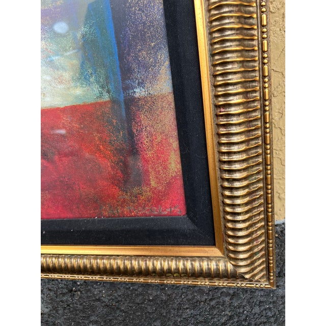Colorful framed art by Kati Robert’s Titled “Interlude l“ & “Interlude ll” Kati Roberts (b. 1958) presents a stunning Gold...