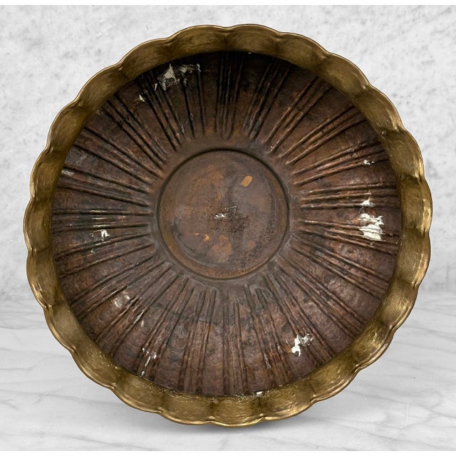 Vintage Traditional Brass Repousse Footed Bowl Centerpiece Compote For Sale - Image 6 of 9