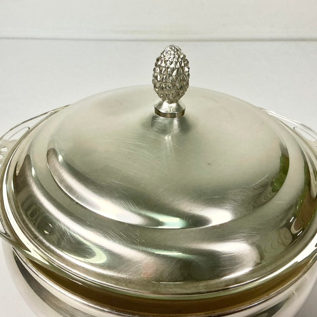 Mid 20th Century Mid-Century Hollywood Regency English Traditional Covered Silverplate Casserole With Glass Insert For Sale - Image 5 of 11