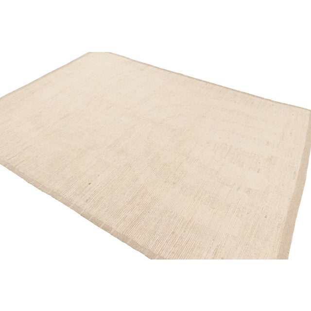 Rug & Kilim Rug & Kilim’s Modern Textural Rug in Beige and Cream with Ribbed Patterns - 13x18 For Sale - Image 4 of 7