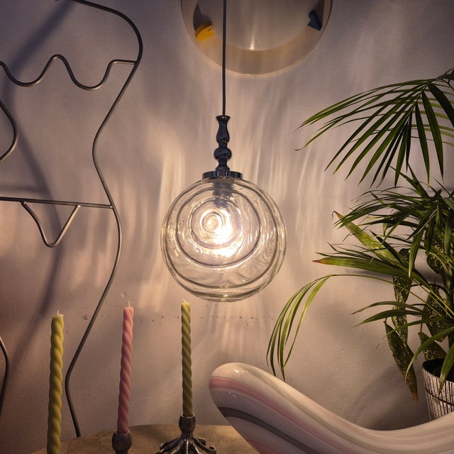 Silver Mid-Century Glass Sphere Pendant Lamp, Germany, 1960s For Sale - Image 8 of 10