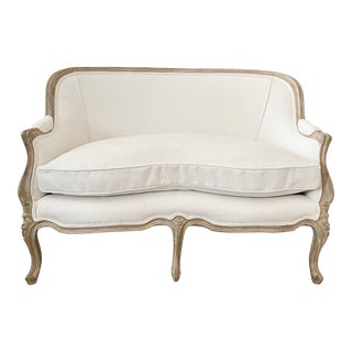 Vintage French Loveseat in New Todd Hase Textiles For Sale