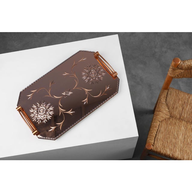 Art Deco Mirrored Glass and Copper Tray, Belgium, 1920s For Sale - Image 3 of 13