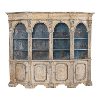 19th C. Italian Two-Part Bibliothèque De Boiserie in Original Paint For Sale