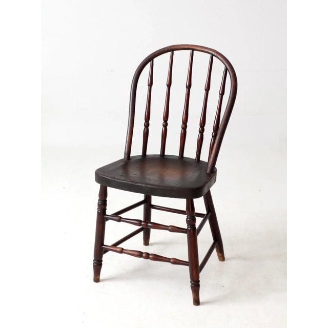 Brown Antique Windsor Chair With Turned Spindles For Sale - Image 8 of 14
