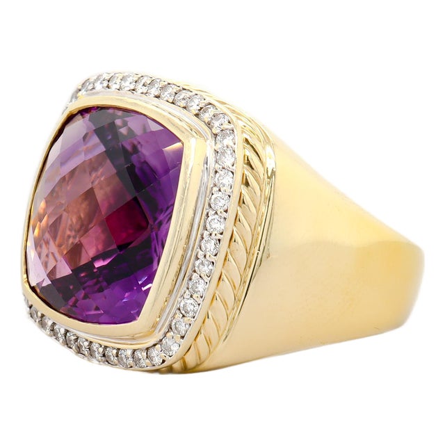 Vintage David Yurman 18k Yellow Gold, Amethyst, & Diamond Albion Cocktail Ring For Sale