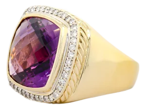 Vintage David Yurman 18k Yellow Gold, Amethyst, & Diamond Albion Cocktail Ring