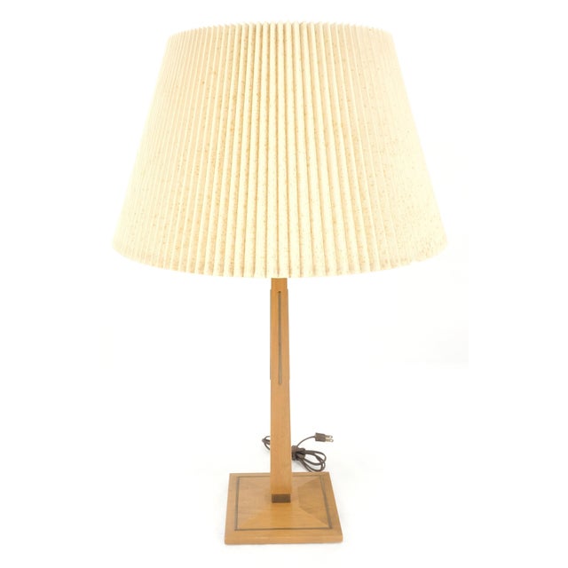 1970s Solid Walnut Brass Inlay Obelisk Style Shape Square Base Table Lamp For Sale - Image 4 of 10