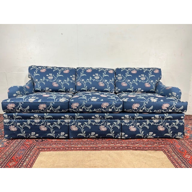 Wood Ethan Allen Upholstered Sofa With Floral Design For Sale - Image 7 of 9
