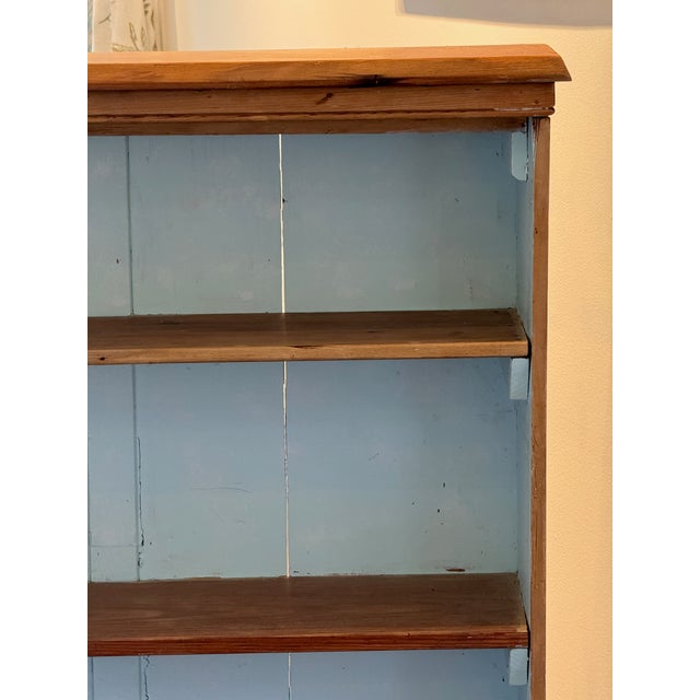 Wood 19th Century Pine Open Bookcase With Painted Blue Interior For Sale - Image 7 of 13